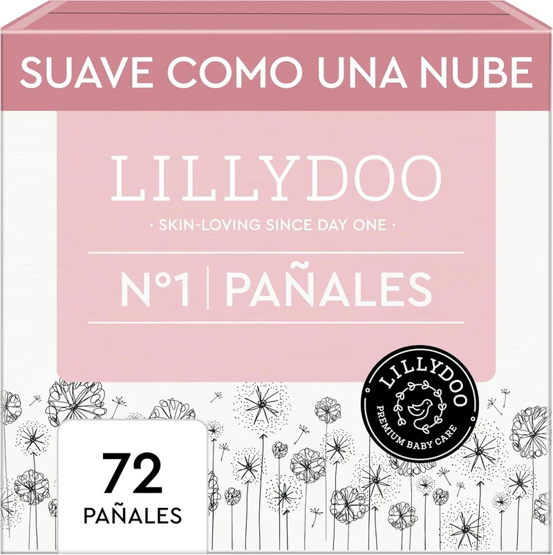 LILLYDOO ▫️ Fraldas amigas da pele - tamanho 1 (2+ kg), caixa de meio mês (72 unidades), proteção contra fugas, macias, sem perfume e loção e dermatologicamente testadas.