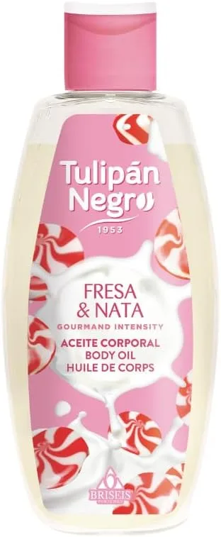 TULIPAN NEGRO ▫️ Tulipán Negro - Óleo Corporal de Morango e Natas, Óleo Corporal Nutritivo com Fragrância Doce e Cremosa, Hidratação e Suavidade para a Pele, 200 ml