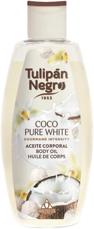TULIPAN NEGRO ▫️ Tulipán Negro - Óleo Corporal Coco Pure White, Óleo Corporal Nutritivo com Fragrância Doce e Tropical, Hidratação e Suavidade para a Pele, 200 ml