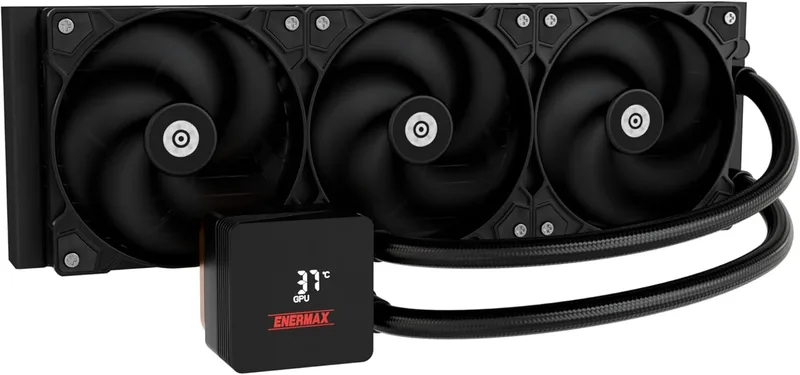 enermax ▫️ LIQMAX IV 360 mm, sistema de refrigeração por água AIO para CPU, câmara dupla, TDP 380 W +, Intel LGA 1851/1700/115x/2066, AMD AM5/AM4, ecrã digital, 3 ventoinhas PWM de alto rendimento de 120