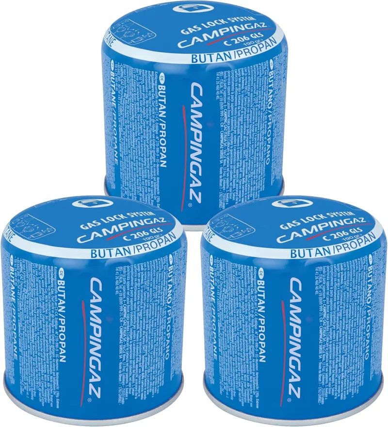 CAMPINGAZ ▫️ 3 x C206 GLS Cartucho de gás (embalagem de 3), para fogões e lanternas de campismo 206, 190 g de mistura potente de butano/propano (80/20) por cartucho