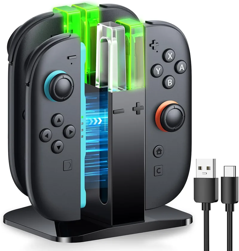 FYOUNG ▫️ Suporte de Carregamento para Controladores da Nintendo Switch 2 (2025) - Base de carregamento magnética para Joy-Con 2 com indicador de barra LED - Design compacto para 4 controladores, acessórios da estação de