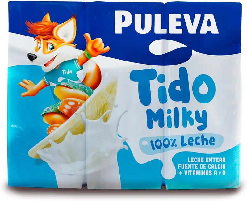 Puleva ▫️ Tido Milky Leite Gordo com Vitaminas A e D e Palhinha, Embalagem de 6 x 200 ml | Batido de leite gordo com cálcio e proteínas, enriquecido com vitaminas A e D. Inclui palhinha. Ideal para o lanche das crianças.