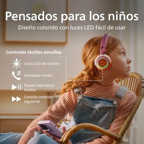 PHILIPS ▫️ TAK4200MP Série 4200 Auscultadores infantis sem fios, do tipo «on-ear», dobráveis, com limitação de volume e 45 horas de reprodução, áudio partilhado, cabo USB-C incluído - Violeta Magenta 4