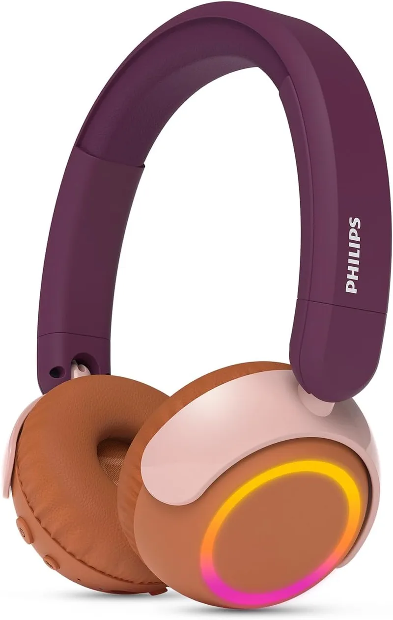 PHILIPS ▫️ TAK4200MP Série 4200 Auscultadores infantis sem fios, do tipo «on-ear», dobráveis, com limitação de volume e 45 horas de reprodução, áudio partilhado, cabo USB-C incluído - Violeta Magenta