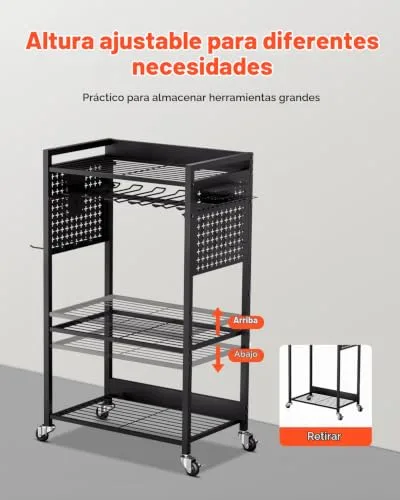 VEVOR ▫️ Carrinho organizador de ferramentas de 4 níveis, capacidade de carga de 68 kg, suporte para berbequim com rodas e prateleira de arrumação estável, carrinho de arrumação resistente para garagem, preto 3