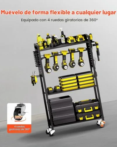 VEVOR ▫️ Carrinho organizador de ferramentas de 4 níveis, capacidade de carga de 68 kg, suporte para berbequim com rodas e prateleira de arrumação estável, carrinho de arrumação resistente para garagem, preto 4