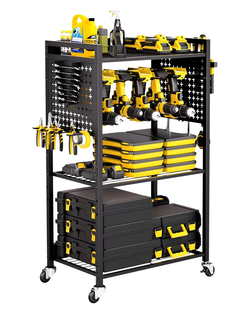 VEVOR ▫️ Carrinho organizador de ferramentas de 4 níveis, capacidade de carga de 68 kg, suporte para berbequim com rodas e prateleira de arrumação estável, carrinho de arrumação resistente para garagem, preto