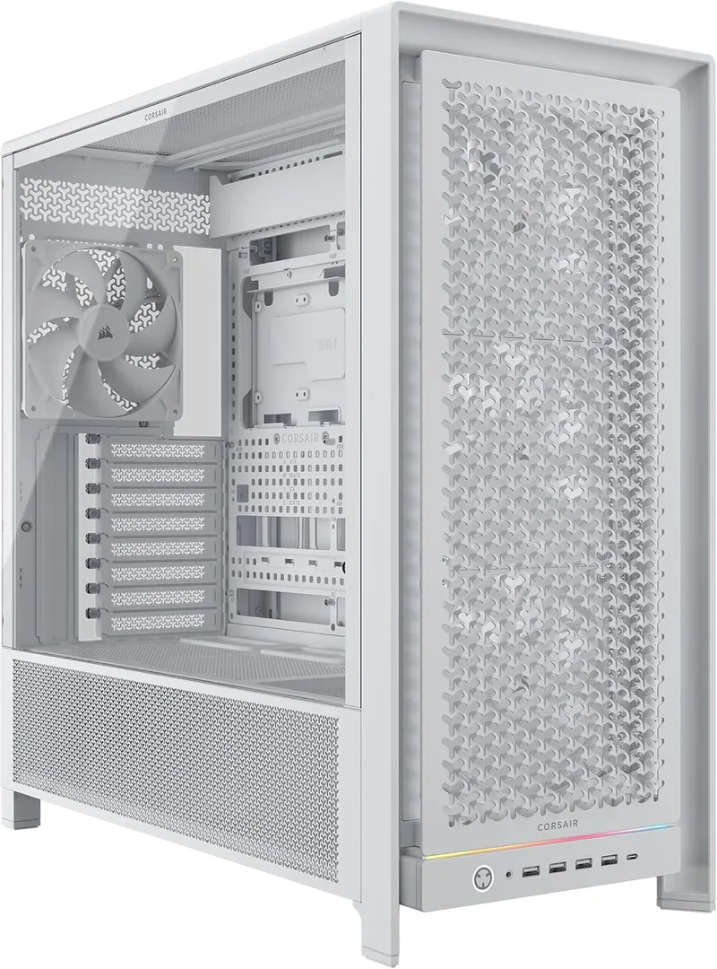 Corsair ▫️ Frame 5000D RS – Caixa modular de tamanho médio com grande fluxo de ar para PC – 4 ventoinhas RS pré-instaladas, sistema de montagem de ventoinhas InfiniRail – Branco