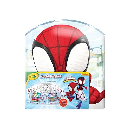 CRAYOLA ▫️ Mala Criativa do Spidey, 40 peças, kit portátil para colorir com canetas laváveis, lápis, lápis de cera, páginas para colorir e autocolantes, 04-4017 2