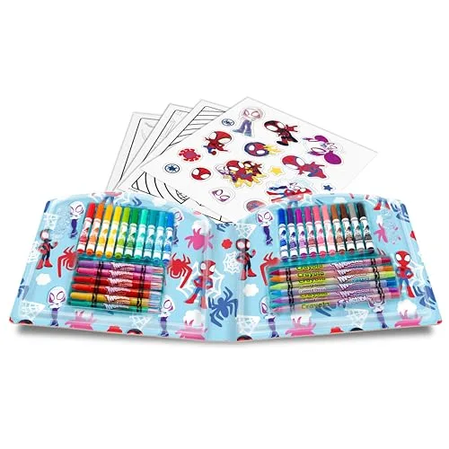 CRAYOLA ▫️ Mala Criativa do Spidey, 40 peças, kit portátil para colorir com canetas laváveis, lápis, lápis de cera, páginas para colorir e autocolantes, 04-4017 3