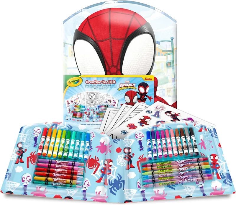 CRAYOLA ▫️ Mala Criativa do Spidey, 40 peças, kit portátil para colorir com canetas laváveis, lápis, lápis de cera, páginas para colorir e autocolantes, 04-4017