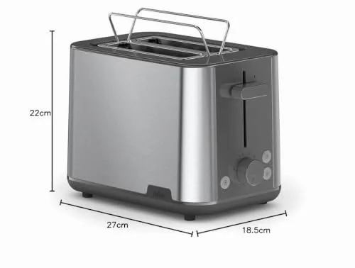 Braun ▫️ PurShine HT1510GY, Torradeira de 2 ranhuras, 8 níveis de torragem, funções de aquecimento e descongelação, tabuleiro para migalhas, 900 W, cinzento 6