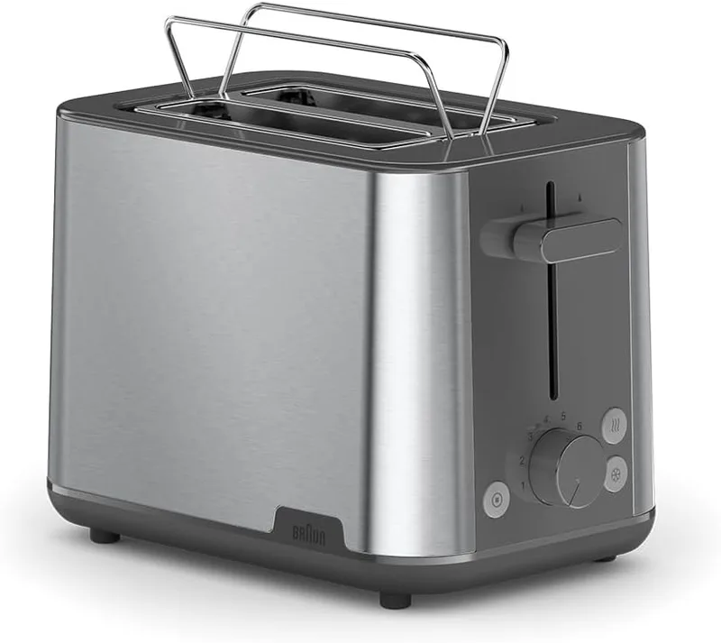 Braun ▫️ PurShine HT1510GY, Torradeira de 2 ranhuras, 8 níveis de torragem, funções de aquecimento e descongelação, tabuleiro para migalhas, 900 W, cinzento