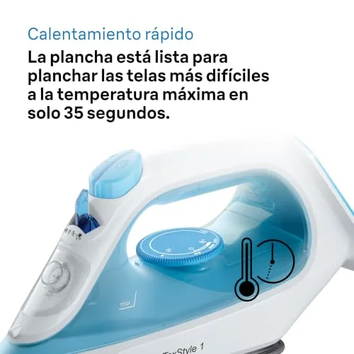 Braun ▫️ TexStyle 1 SI1029BL Ferro a vapor com sola antiaderente, jato de vapor de 120 g/min, sistema descalcificador, pulverizador, aquecimento rápido (35 s), Modo Eco, 220 ml, 1900 W, azul claro 5
