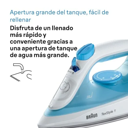 Braun ▫️ TexStyle 1 SI1029BL Ferro a vapor com sola antiaderente, jato de vapor de 120 g/min, sistema descalcificador, pulverizador, aquecimento rápido (35 s), Modo Eco, 220 ml, 1900 W, azul claro 7