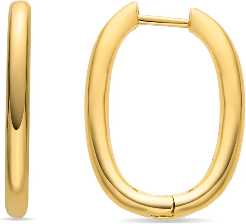 LUXENTER ▫️ Brincos Madya para Mulher | Brincos de argola com acabamento em ouro amarelo de 18K | Liga metálica | Design minimalista e elegante | Diâmetro 14,5 mm | Altura 25 mm | Joalharia para Mulher