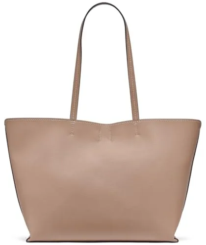 DKNY ▫️ Mala Nicole Tote para mulher, 100% poliuretano, cappuccino e cinzento claro, Cappuccino e Light Taupe, grande 3