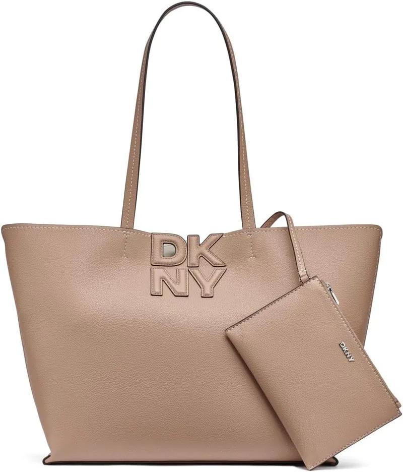 DKNY ▫️ Mala Nicole Tote para mulher, 100% poliuretano, cappuccino e cinzento claro, Cappuccino e Light Taupe, grande