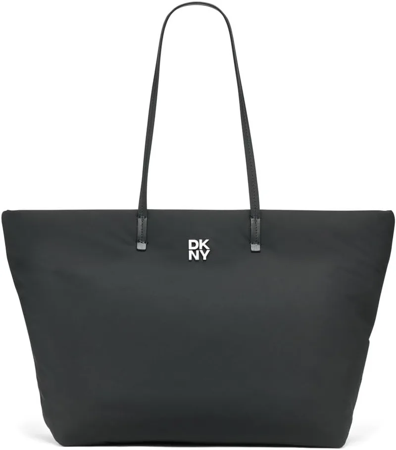 DKNY ▫️ Mala Tote Jenny para mulher, 100% poliéster com acabamento em poliuretano, logótipo preto e preto, logótipo preto e preto