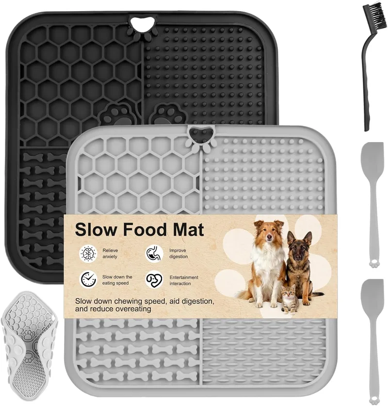Liuliushun ▫️ 2 tapetes para lamber cães e gatos com ventosas, 20x20cm Lickimat Perross, tapete de alimentação para cães e gatos, tapete de alimentação para cães e gatos, tapete de alimentação para cães + espátula, tapete de alimentação para cães, tapete de alimentação para cães + espátula