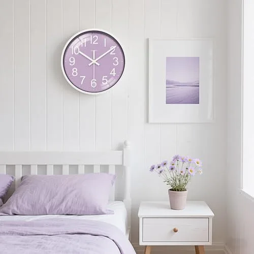 TAHEAT ▫️ Relógio de parede para cozinha, relógio roxo a pilhas, silencioso e moderno, com 20 cm, decorativo para cozinha, sala de estar, quarto, casa de banho, escritório e café 2