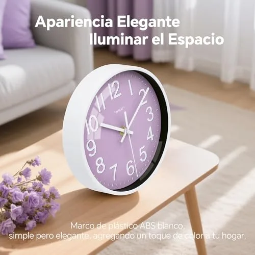 TAHEAT ▫️ Relógio de parede para cozinha, relógio roxo a pilhas, silencioso e moderno, com 20 cm, decorativo para cozinha, sala de estar, quarto, casa de banho, escritório e café 3
