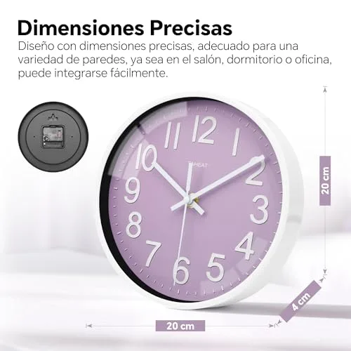 TAHEAT ▫️ Relógio de parede para cozinha, relógio roxo a pilhas, silencioso e moderno, com 20 cm, decorativo para cozinha, sala de estar, quarto, casa de banho, escritório e café 4