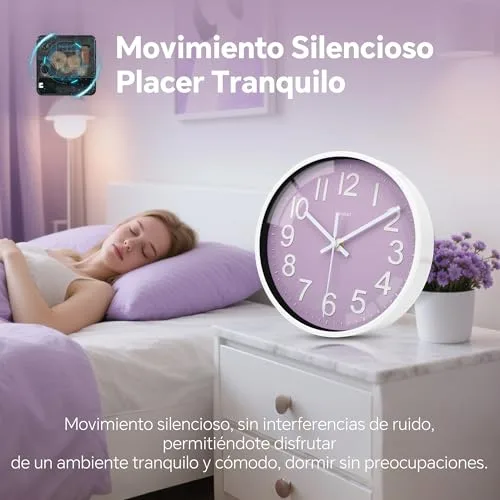 TAHEAT ▫️ Relógio de parede para cozinha, relógio roxo a pilhas, silencioso e moderno, com 20 cm, decorativo para cozinha, sala de estar, quarto, casa de banho, escritório e café 5