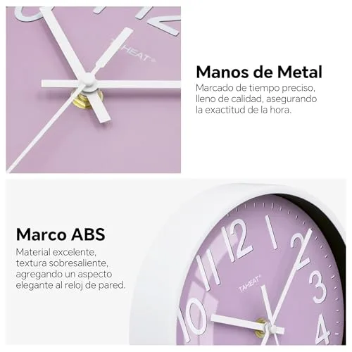 TAHEAT ▫️ Relógio de parede para cozinha, relógio roxo a pilhas, silencioso e moderno, com 20 cm, decorativo para cozinha, sala de estar, quarto, casa de banho, escritório e café 6