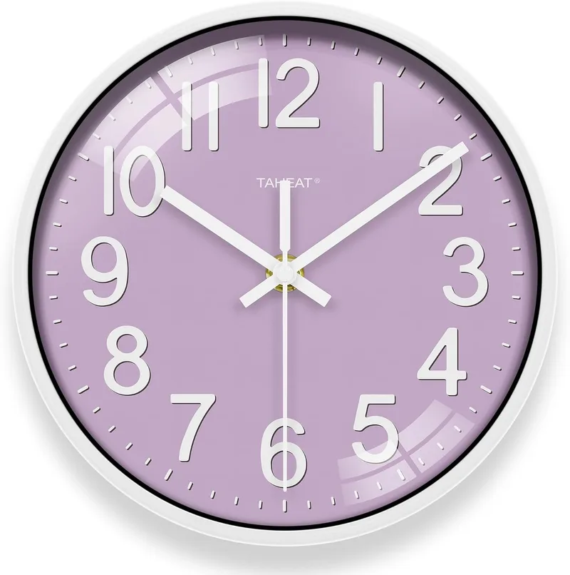 TAHEAT ▫️ Relógio de parede para cozinha, relógio roxo a pilhas, silencioso e moderno, com 20 cm, decorativo para cozinha, sala de estar, quarto, casa de banho, escritório e café