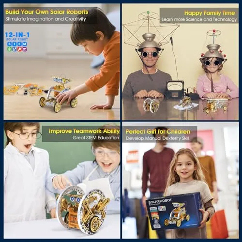 OMWay ▫️ Robot Solar, Presentes para Crianças de 7, 8, 9, 10, 11 e 12 Anos, Brinquedo e Kit de Robótica Educativo: Ciência e Experiências para Crianças, Dourado 4