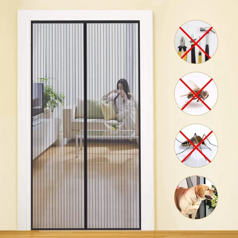 MYCARBON ▫️ Rede mosquiteira magnética para portas de correr - Rede mosquiteira magnética para portas, sala de estar, varanda e portas de correr do pátio (60x180, preta)