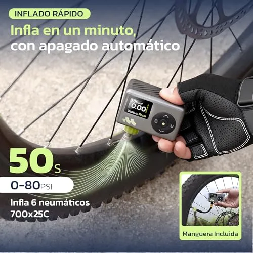 Woowind ▫️ Inflador Elétrico, Presta Schrader, Manómetro, 50s, LED, 8,3 BAR 2