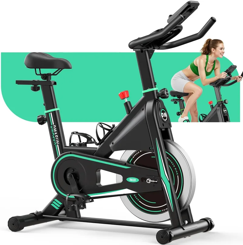 DMASUN ▫️ Upgraded - Bicicleta estática silenciosa, resistência ajustável de 0 a 100%, ecrã LCD, suporte para tablet, bicicleta estática profissional com assento confortável, capacidade de 160 kg
