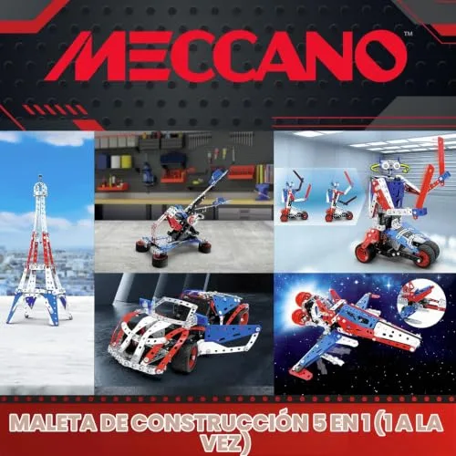 BANDAI ▫️ Meccano Maleta de construção - Conjunto de construção 5 em 1: Veículos, Robô, Torre Eiffel - 437 peças, ferramentas, instruções - Kit de montagem - Brinquedo infantil a partir dos 10 anos e 2