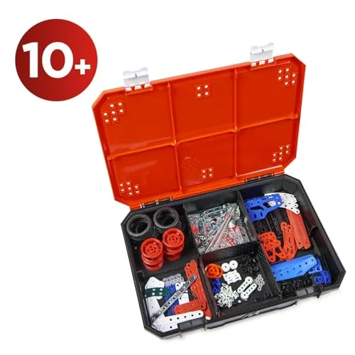 BANDAI ▫️ Meccano Maleta de construção - Conjunto de construção 5 em 1: Veículos, Robô, Torre Eiffel - 437 peças, ferramentas, instruções - Kit de montagem - Brinquedo infantil a partir dos 10 anos e 7