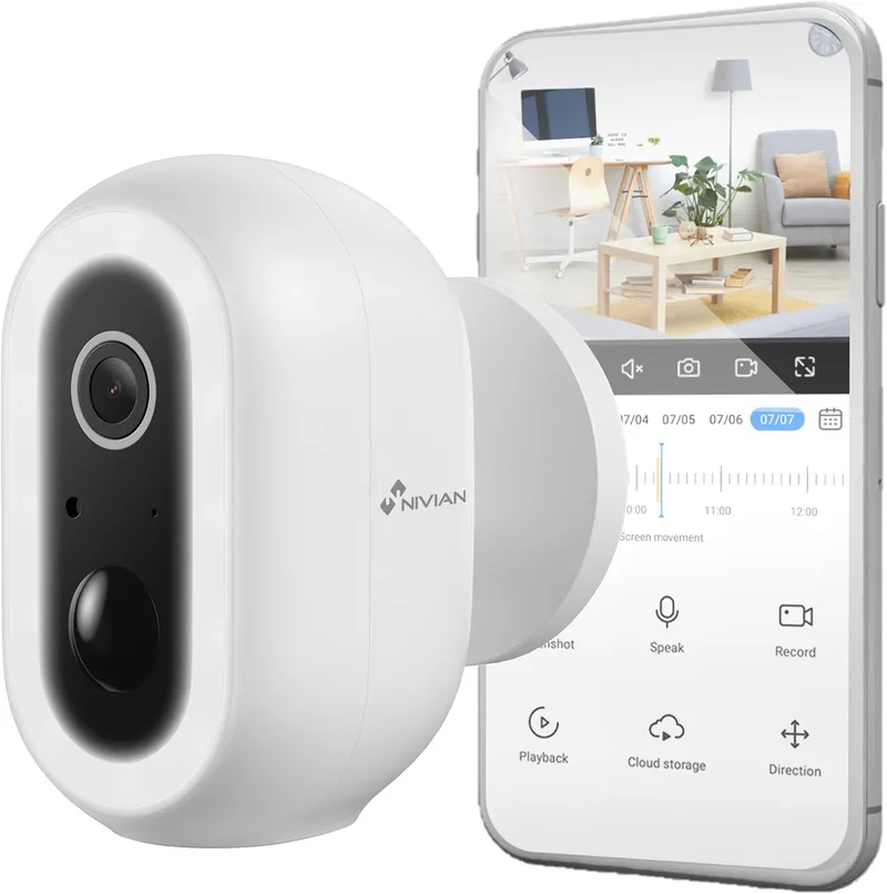 NIVIAN ▫️ Câmara de vigilância Wi-Fi exterior 2K com bateria | Câmara de segurança PIR com deteção de pessoas, visão noturna a cores, áudio bidirecional, sirene e LED, aplicação Smart 04-Bat