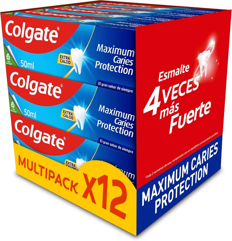 Colgate ▫️ Maximum Caries Protection Toothpaste Pack 12 x 50ml | tecnologia superior** anti-cárie | esmalte 4x mais forte | dentífrico com flúor e arginina | sabor a menta