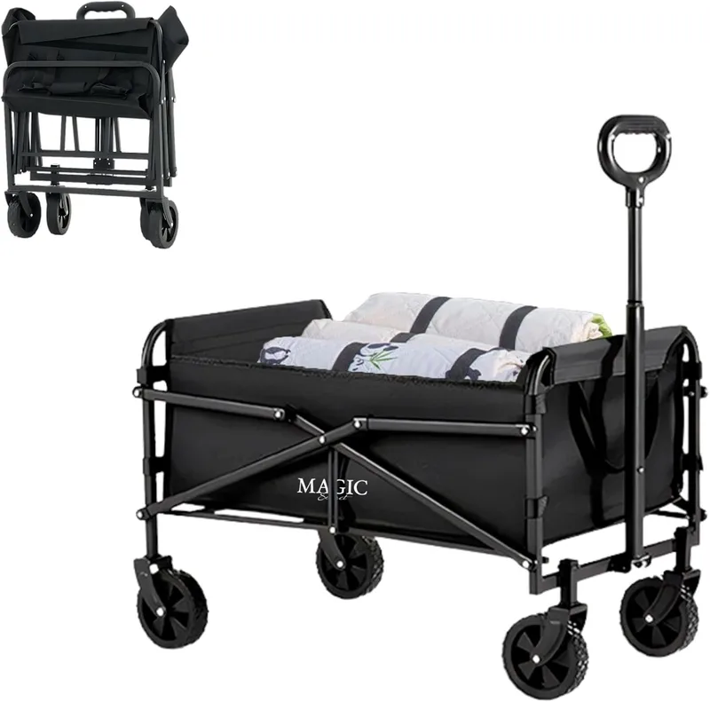 MAGIC SELECT ▫️ Carrinho de praia e de campismo dobrável. Carrinho de rodas todo-o-terreno, carrinho de transporte com saco e pega ajustável. Carrinho de mão para piquenique, jardim, compras, etc. (57x39cm, 85L)