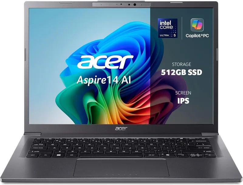 Acer ▫️ Aspire 14 AI Copilot+ PC A14-52M, Computador portátil de 14" WUXGA IPS (Intel Core Ultra 5 226V, 16 GB de RAM, SSD de 512 GB, placa gráfica Intel Arc, Windows 11 Home), cor cinzenta, teclado QWERTY espanhol