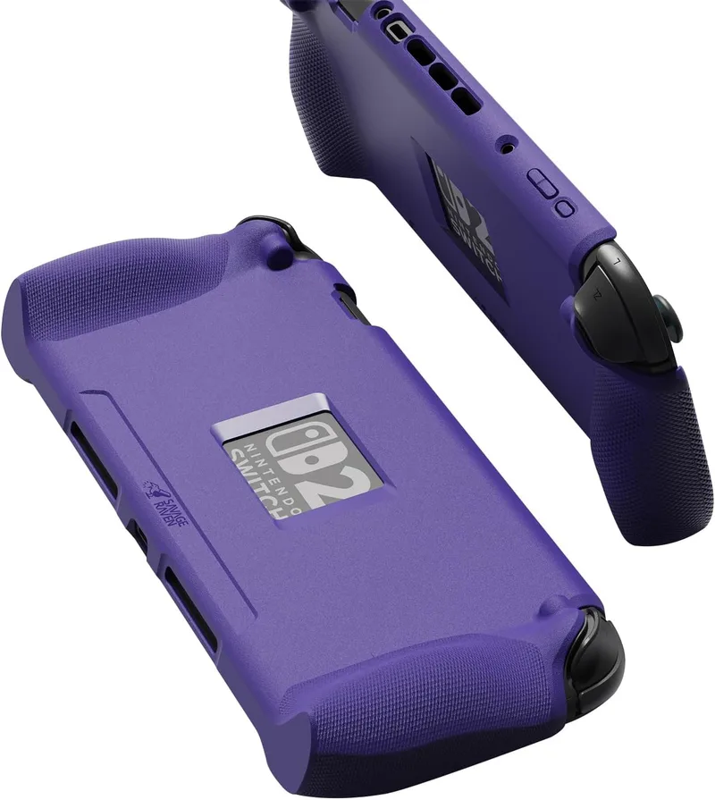 SAVAGE RAVEN ▫️ da Skull & Co. StandGrip para Nintendo Switch 2: Uma capa protetora macia com pegas texturizadas, proteção total, absorção de choques, antiderrapante e design anti-riscos – Roxo Galáctico
