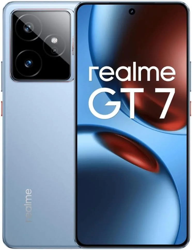 realme ▫️ Smartphone GT7 5G, 12+512 GB, bateria de 7000 mAh, carregamento de 120 W,Processador Dimensity 9400e, Câmara IMX906 de 50 MP, AI Planner, Ecrã Pro-Esports de 6000 nits e 120 Hz, IP69, Azul, Exclusivo da Amazon, Sem adaptador