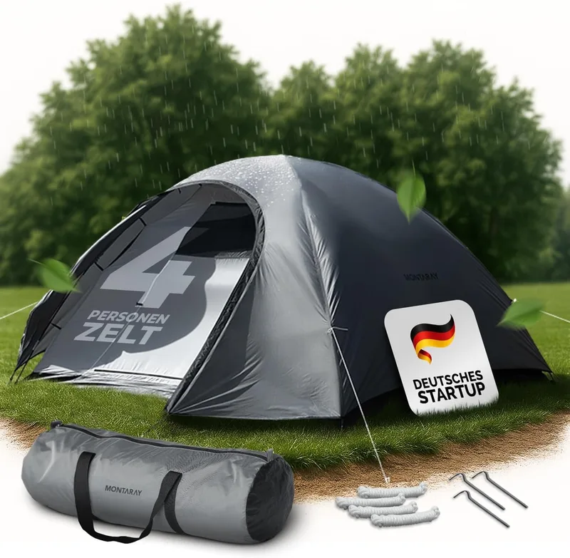Montaray ▫️ Tenda para 2 e 4 pessoas, dupla face, com proteção contra mosquitos, montagem rápida, impermeável, à prova de vento e respirável, leve, dobrável, incl. saco de transporte.
