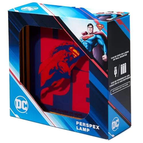 Numskull ▫️ Lâmpada de secretária e de parede Oficial do Super-Homem 2025 com logótipo em acrílico – Luz ambiente para quarto, escritório, casa, estúdio – Produto oficial da DC Comics 2