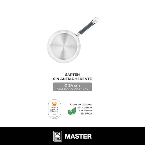 BRA ▫️ Master | Frigideira de 24 cm, aço inoxidável, sem revestimento antiaderente 2