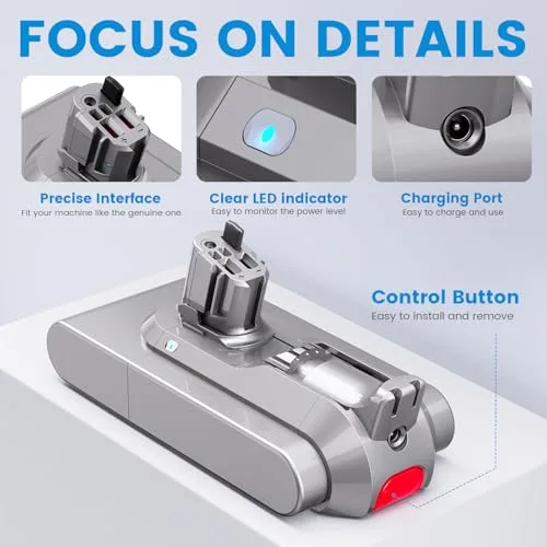 Labtec ▫️ Bateria para Dyson V11, 25,2 V, 3900 mAh, iões de lítio, bateria de substituição para Dyson V11 (tipo botão), V15, SV15, SV16 e SV22 com carregador para aspirador vertical (não compatível com modelos de parafuso) com 1 5