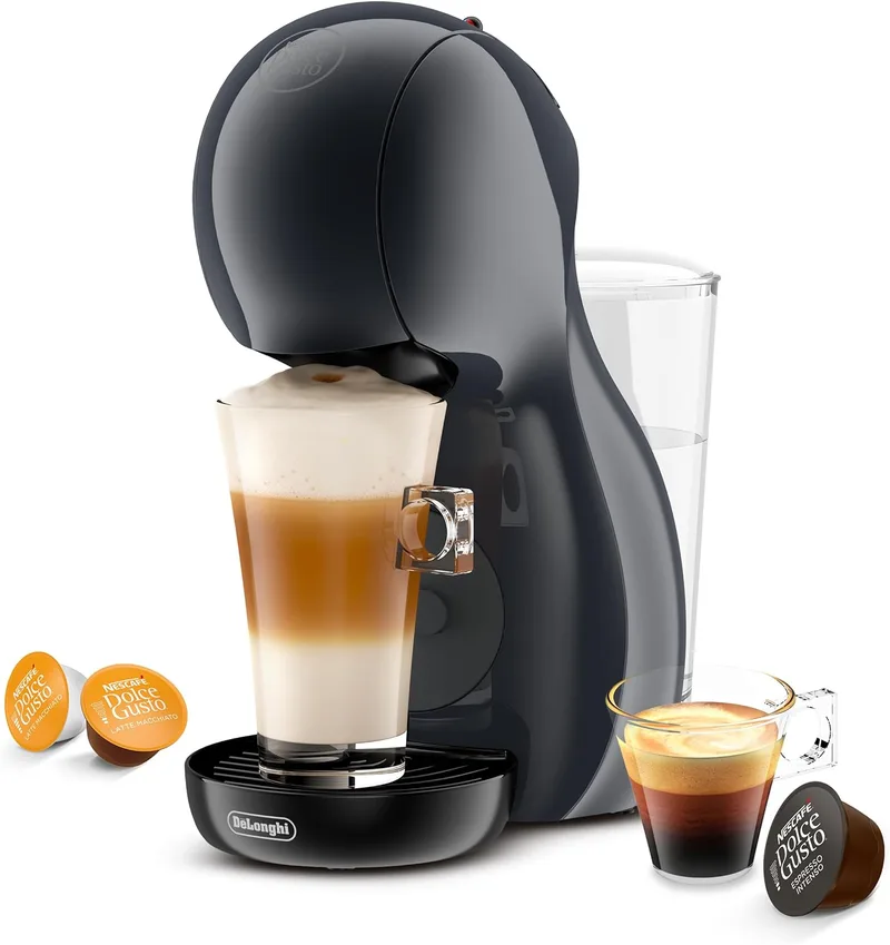 Nescafé Dolce Gusto ▫️ De'Longhi Piccolo XS EDG210.A, Máquina de café de cápsulas com design compacto, desligamento automático, bebidas quentes e frias, 15 bar de pressão, preto grafite