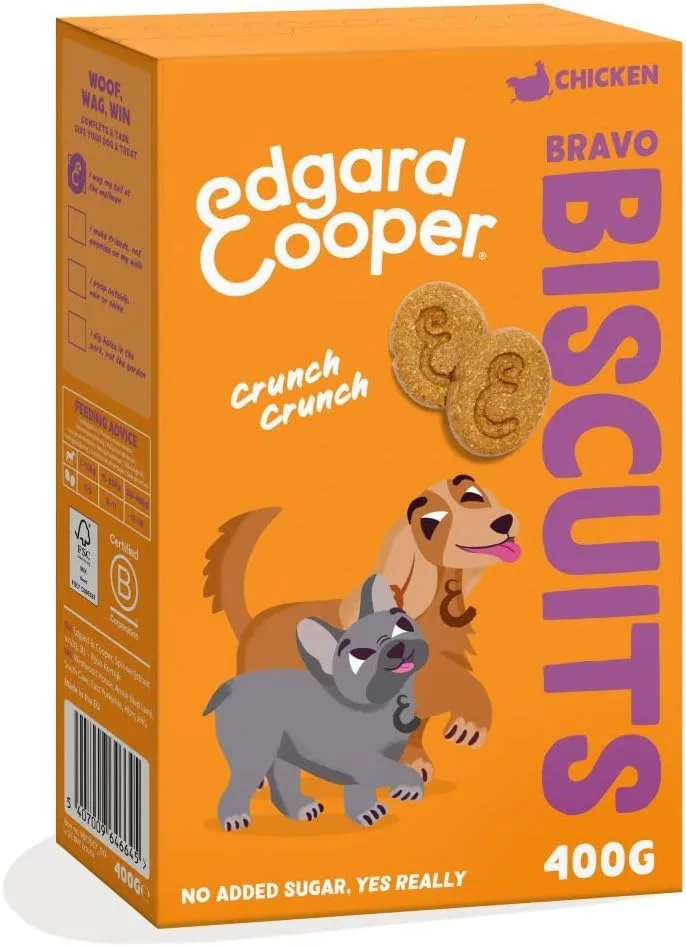 Edgard & Cooper ▫️ Edgard Cooper Dog Treats, (Frango, 1 x 400g), sem cereais, rico em proteínas e carne fresca, cheio de aminoácidos essenciais para um estômago saudável.