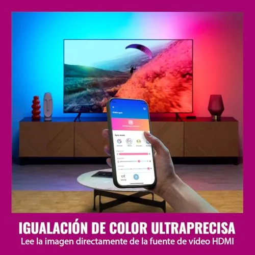 WiZ ▫️ HDMI Sync Box com retroiluminação para TV - Sincroniza a luz com os teus filmes, jogos e música - HDMI 2.0 - Compatível com 4K a 60 Hz - Faixa de LED RGBIC para televisores de 75« a 85» - Controlo por aplicação/voz 3